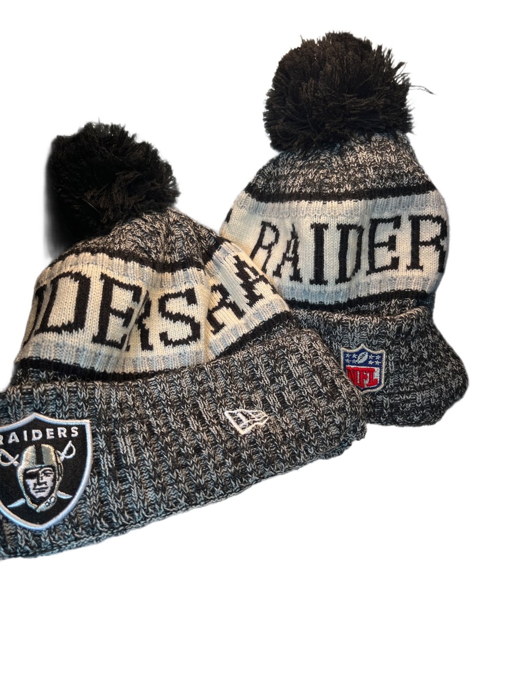 2 New Era Las Vegas/Oakland Raiders Sideline Historic Logo Pom Knit Beanie Hat
